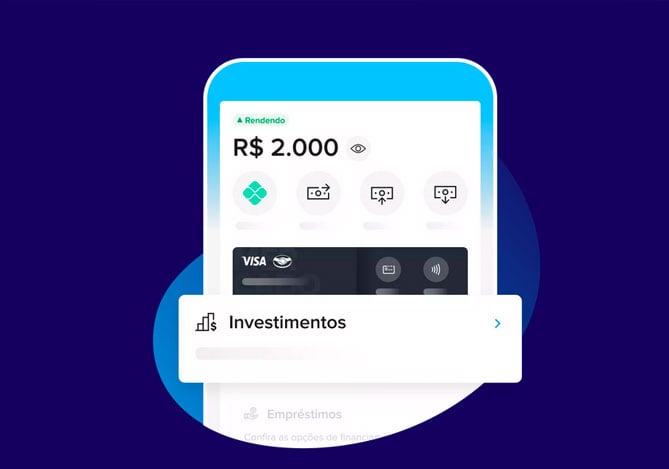 Ilustração de uma smartphone aberto na Conta Mercado Pago