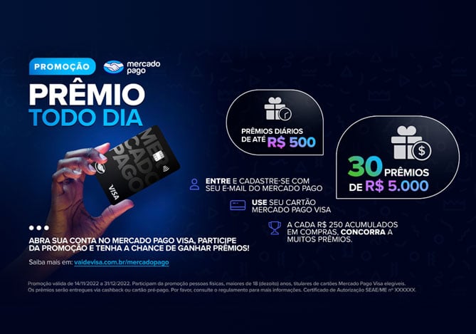 Promoção “Prêmio Todo Dia” com o Cartão Mercado Pago Visa